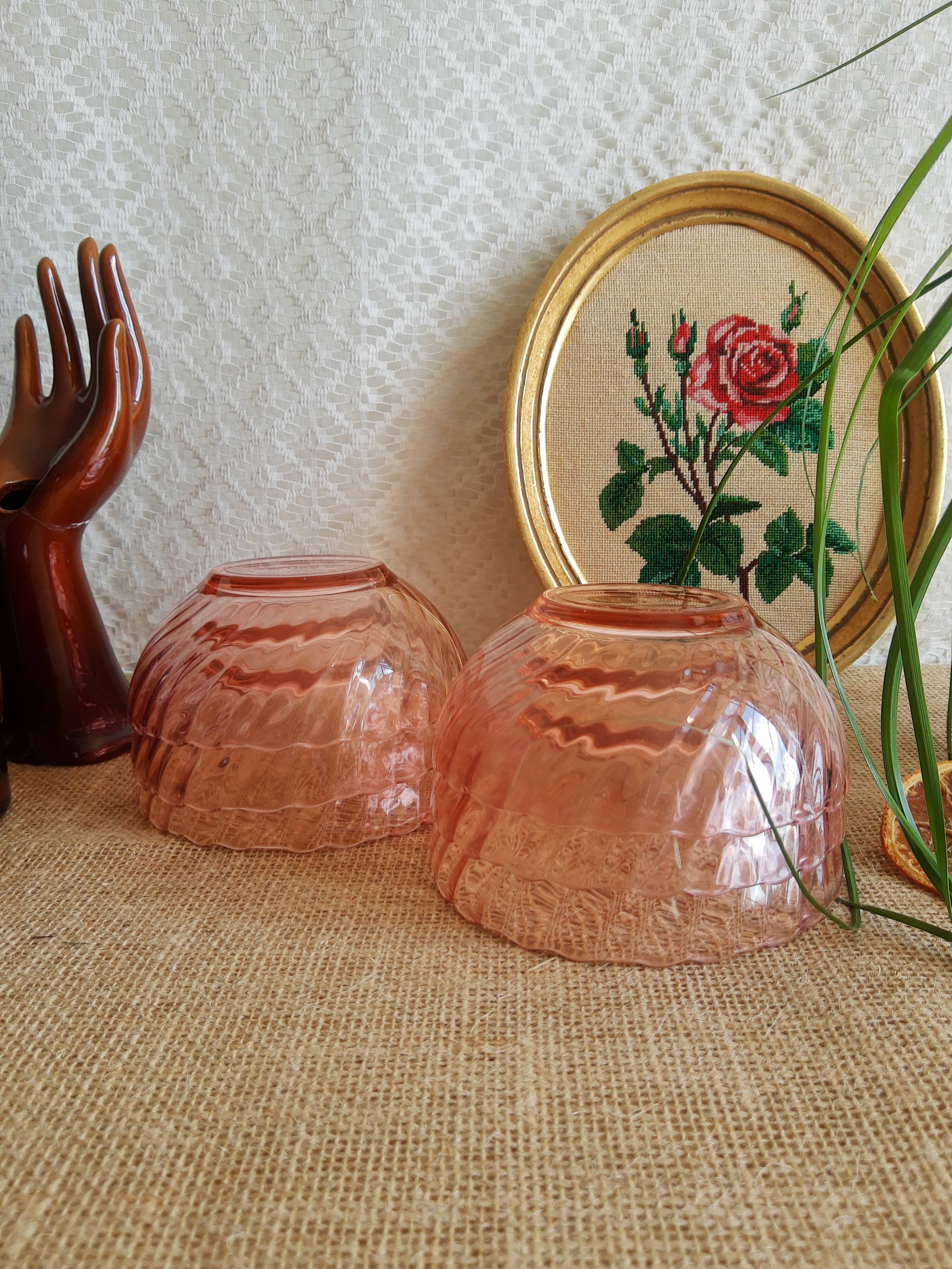 Lot de 6 coupelles  en verre rose vintage