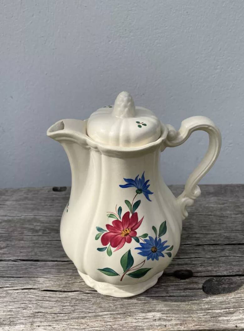 Large ceramic teapot with floral decoration, Digoin Sarreguemines