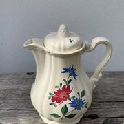 Large ceramic teapot with floral decoration, Digoin Sarreguemines