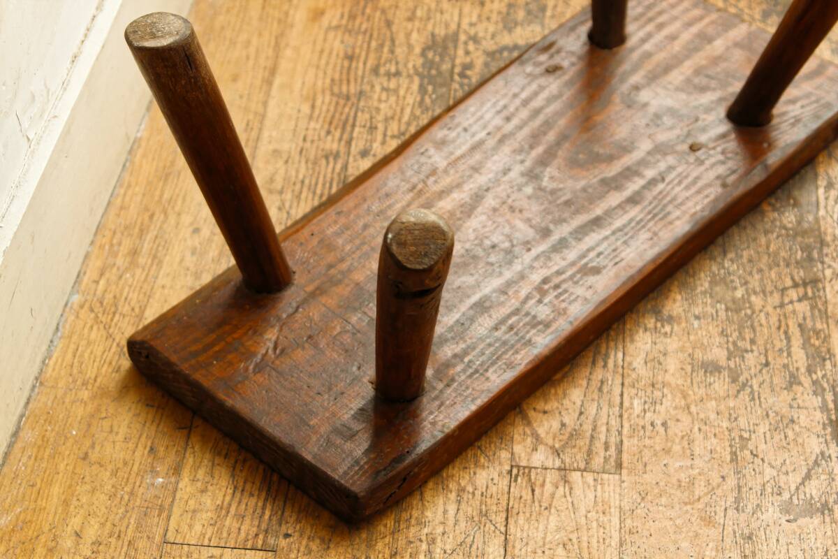 Low solid wood bench, folk art