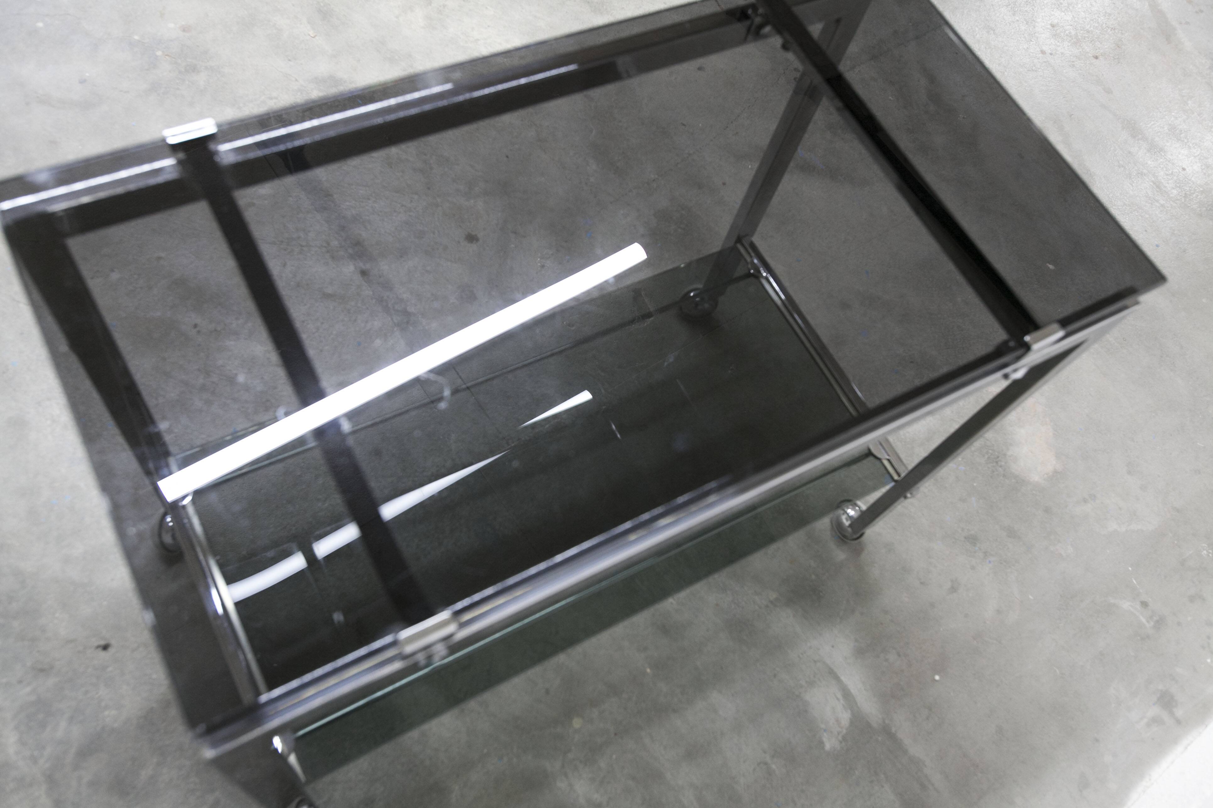 Chrome and smoked glass hi-fi trolley / cabinet 1970