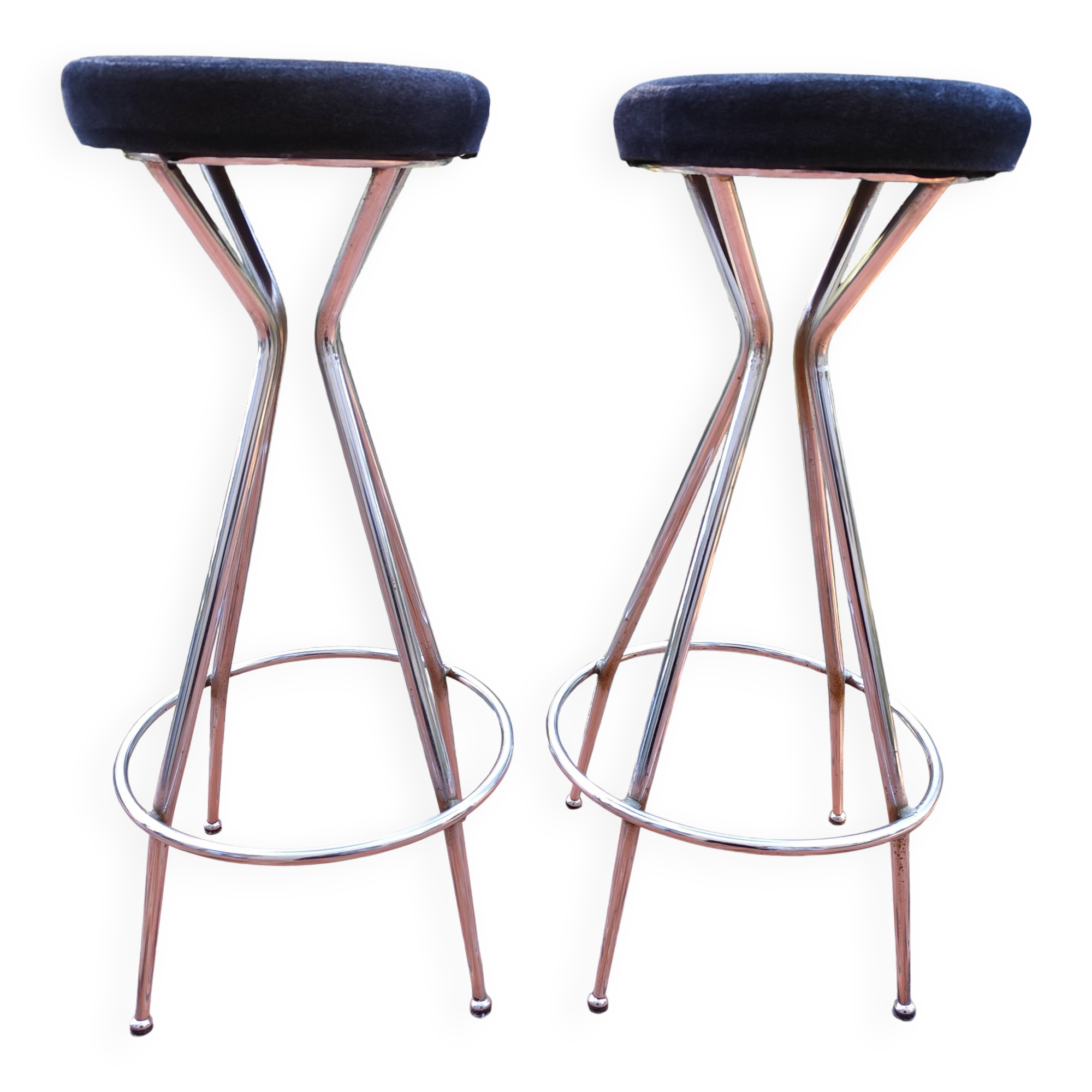 Pair of high stools Chrome Eiffel Vintage 60s