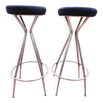 Pair of high stools Chrome Eiffel Vintage 60s