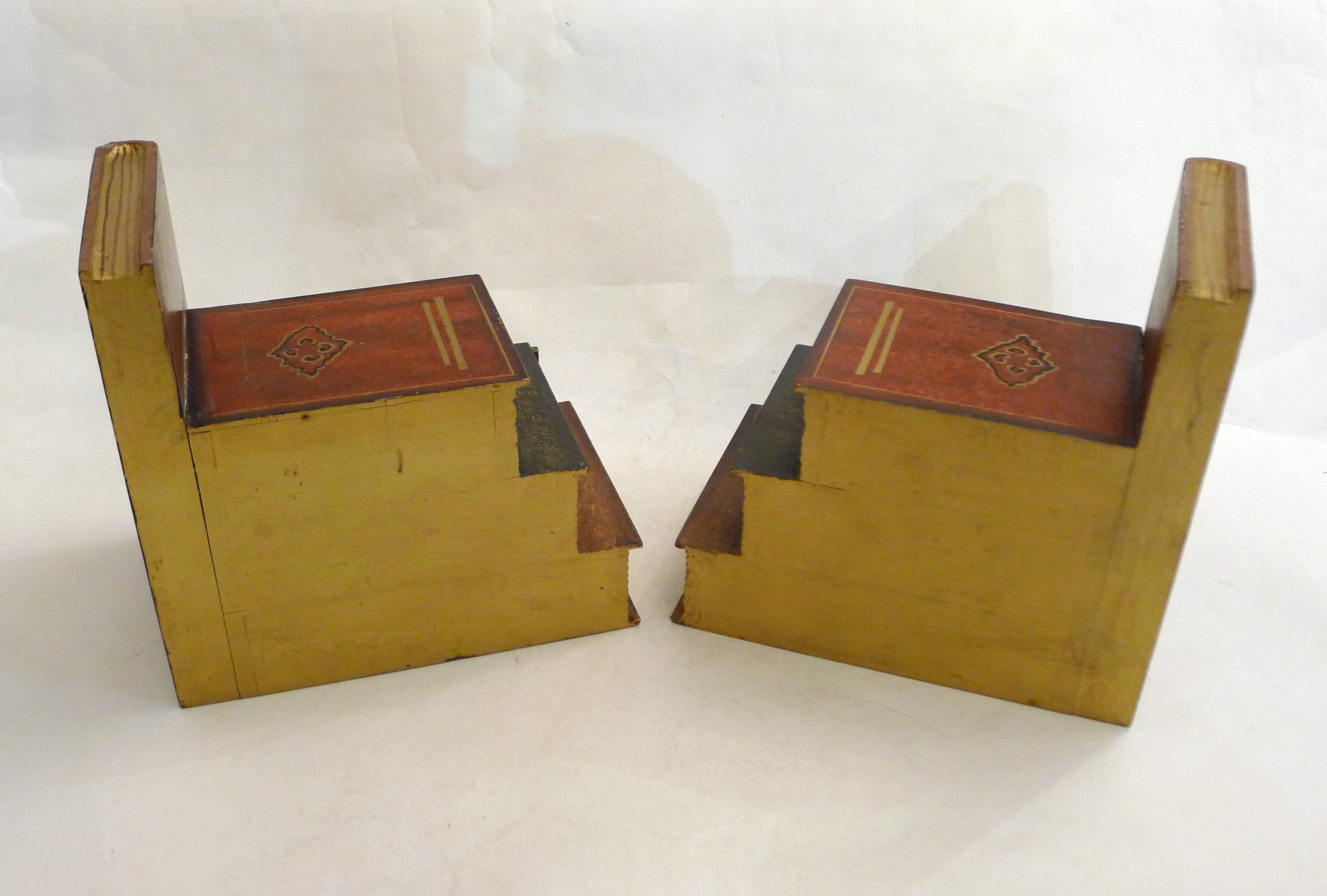 Pair of bookends (& secret boxes) in trompe l'oeil Stacked books