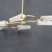 Vintage brass chandelier, moulded glass tulip lampday, circa 1950