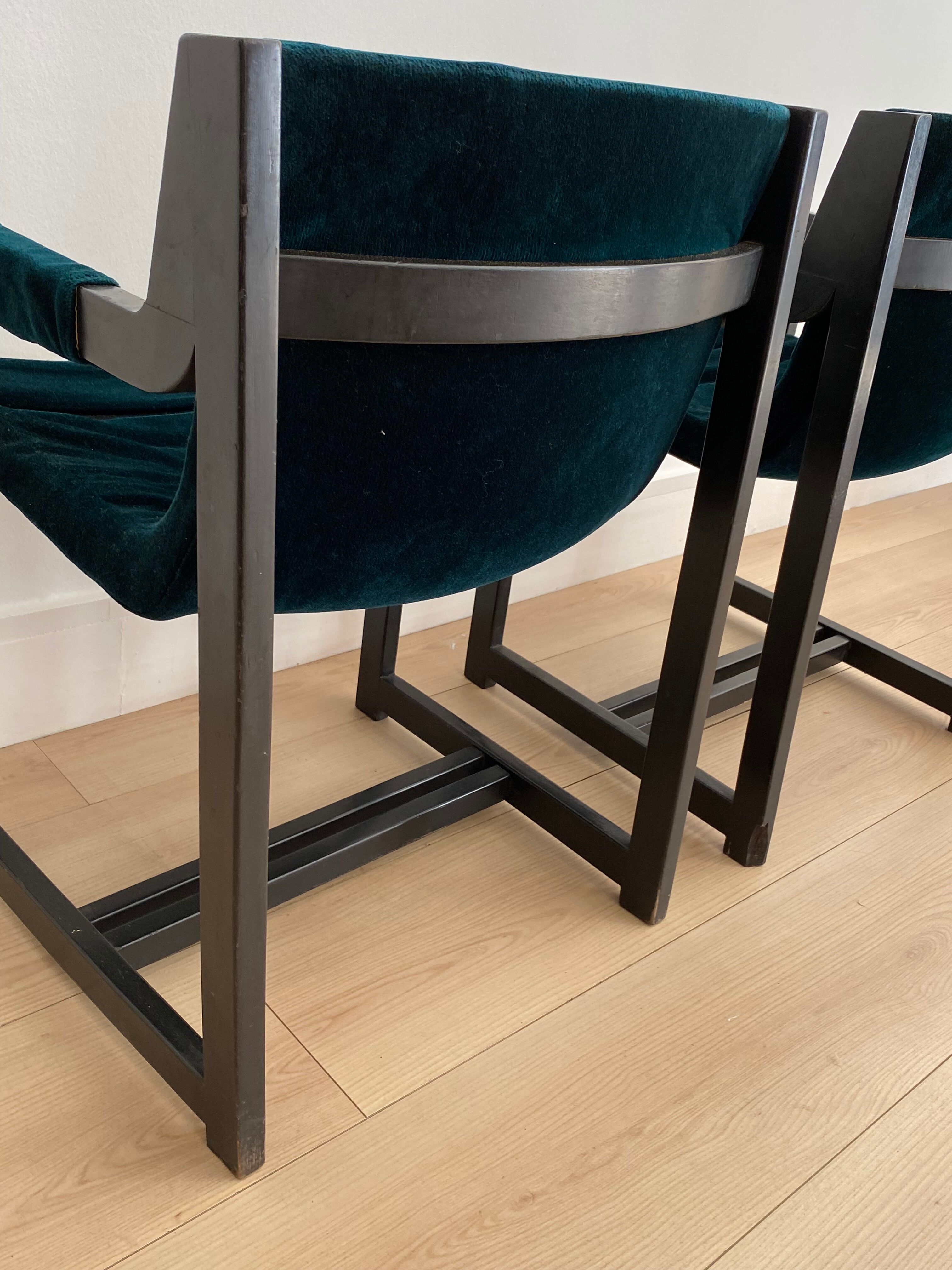 Vintage armchair in green velvet and black wood