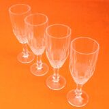 4 flûtes anciennes à Champagne  Verre transparent à facettes / Nid d' abeilles