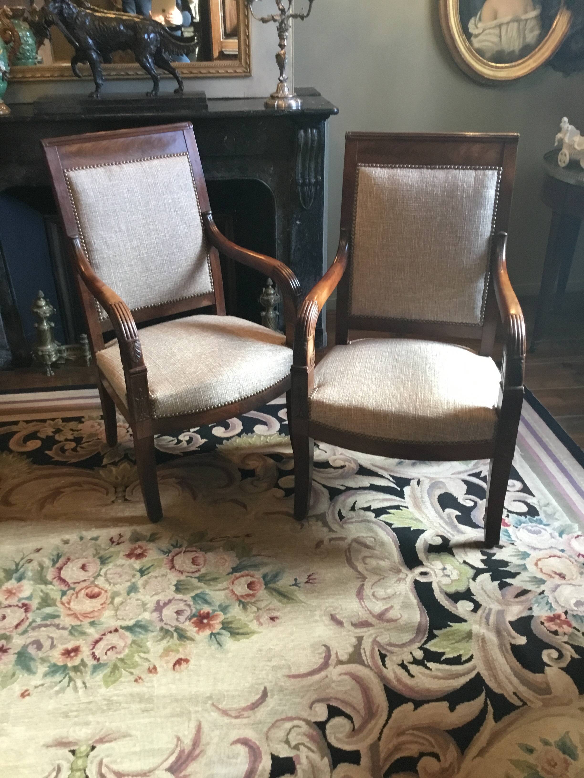 Pair of Directoire period mahogany armchairs