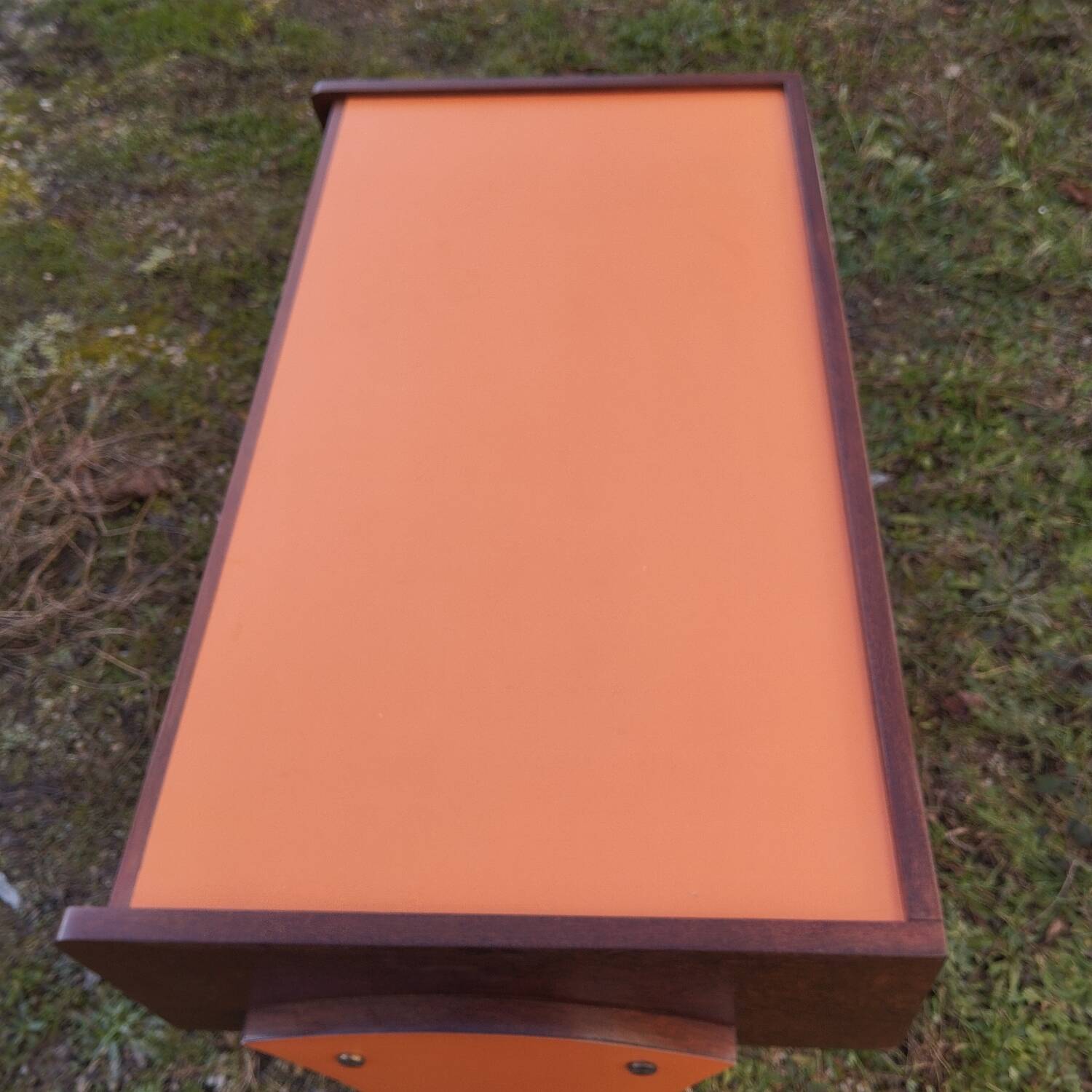 Mahogany and formica console desk, 70s design.