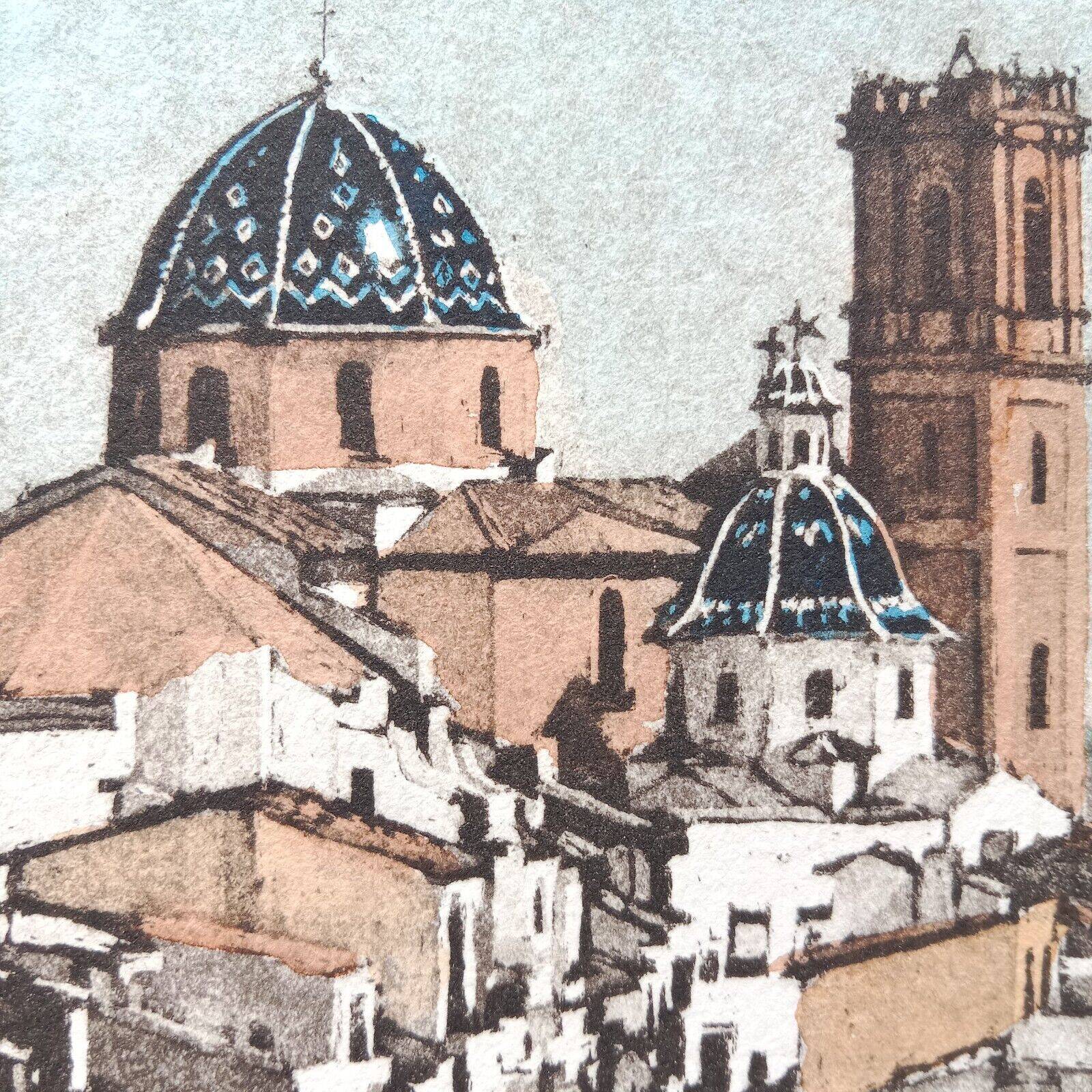 Altea in Spain, View of the Church, Etching