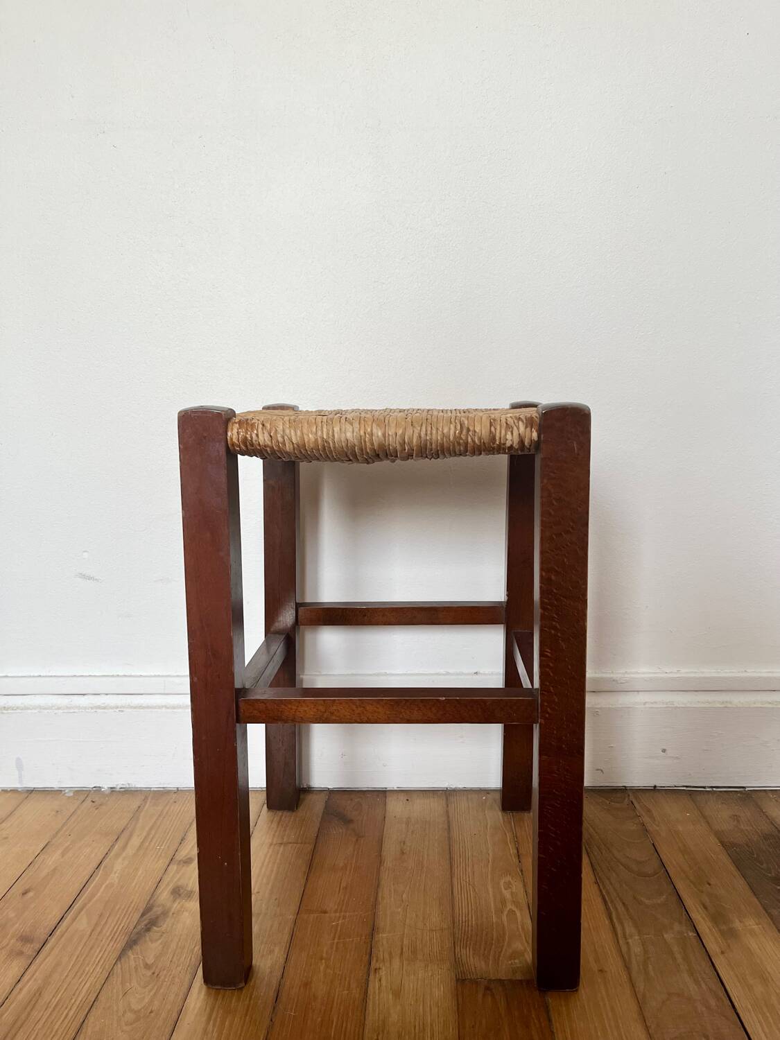 Vintage straw wood stool