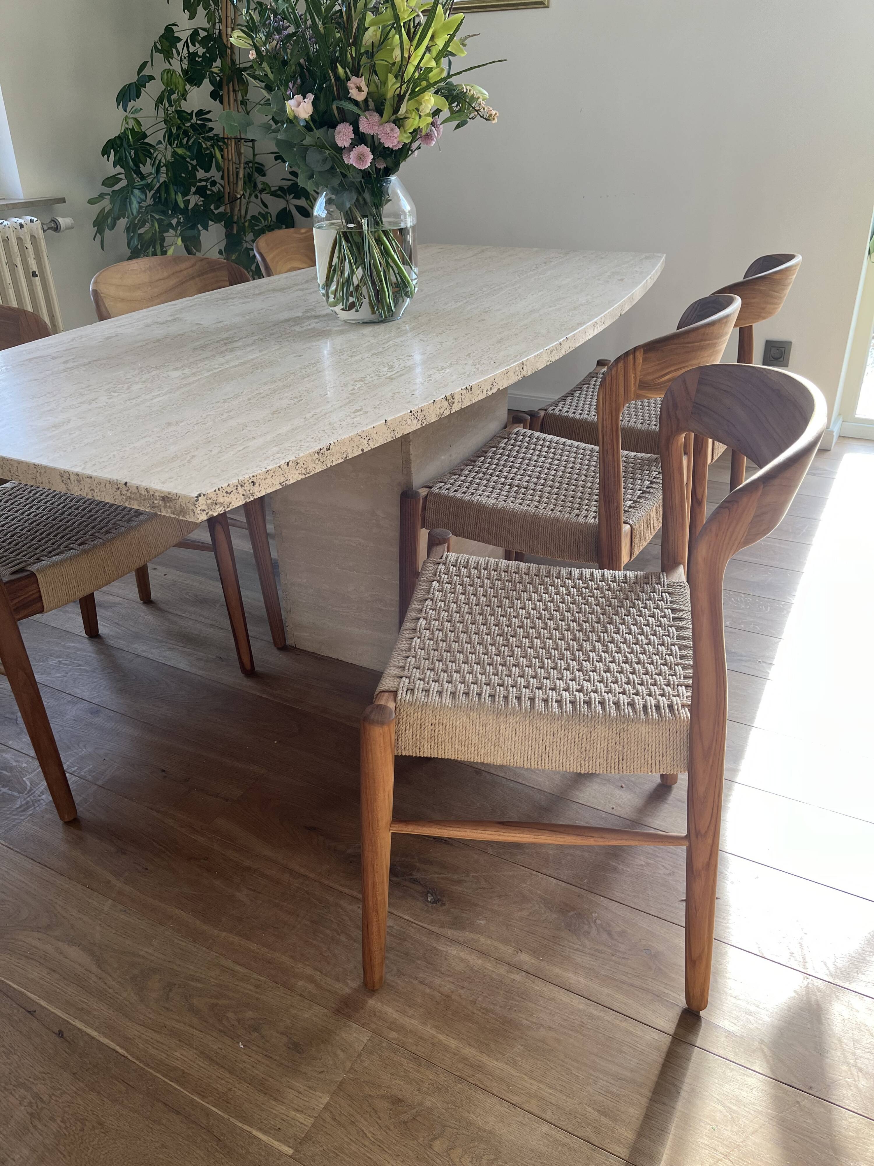 6 teak and rope bistro chairs