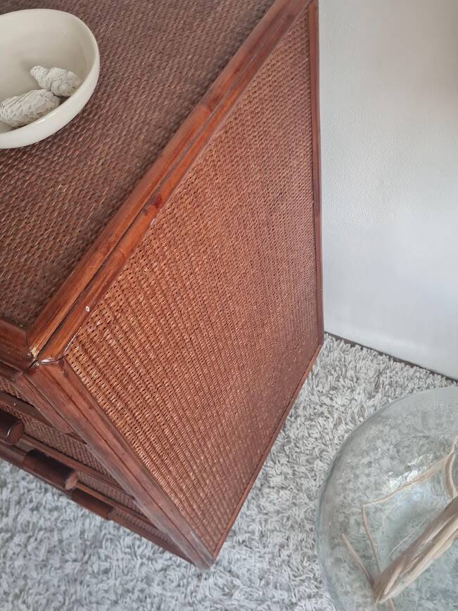 Vintage rattan chest of drawers circa 1960s