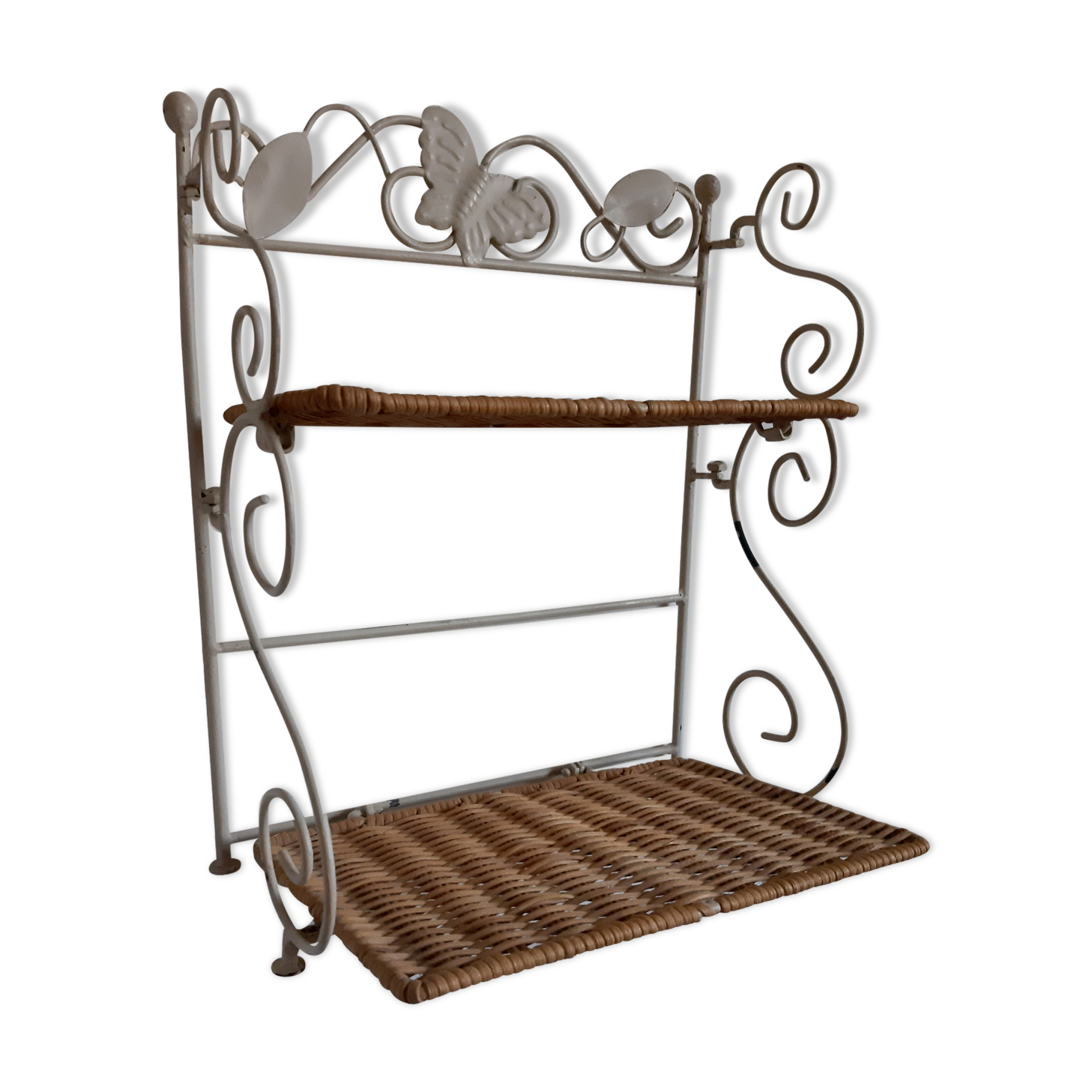Rattan shelf and wrought iron
