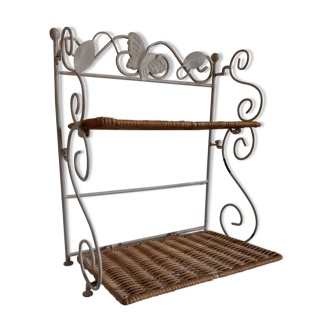 Rattan shelf and wrought iron