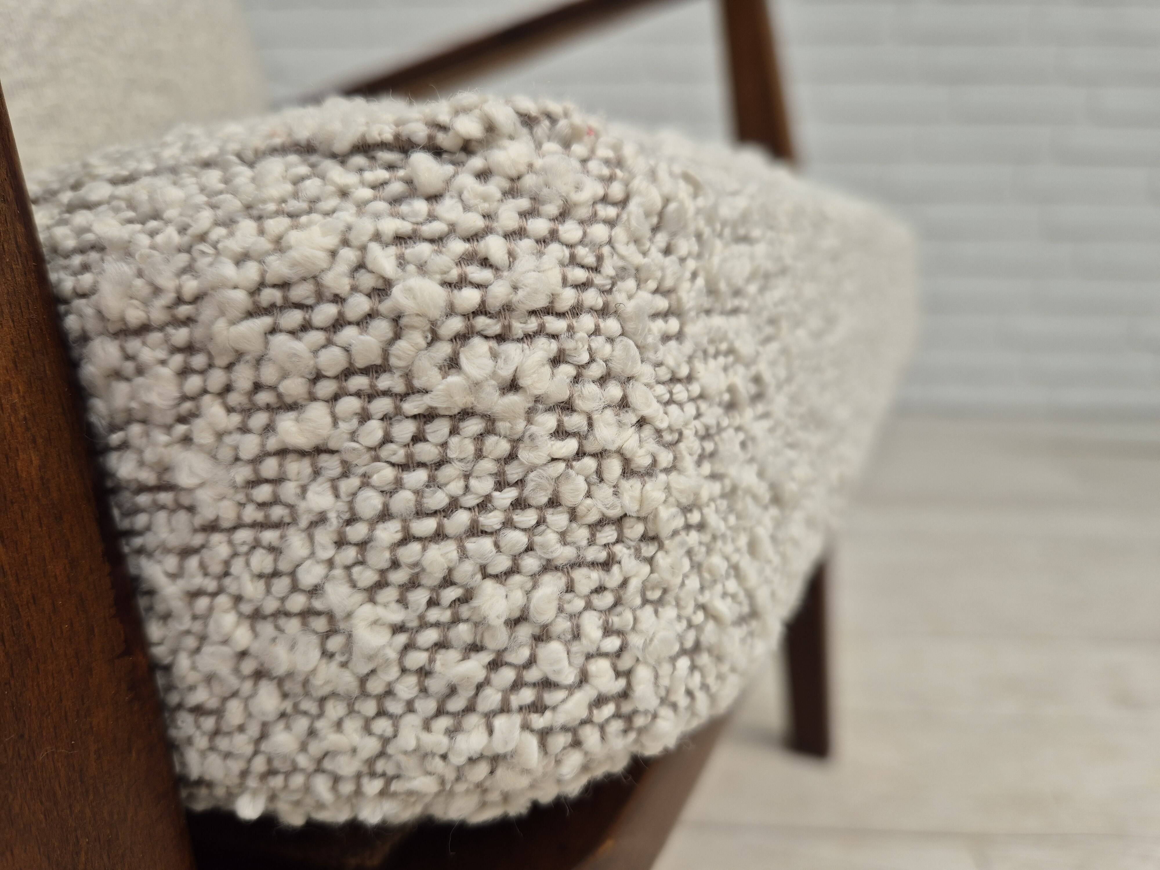 1960s, Danish armchair, refurbished, quality white/grey furniture fabric.