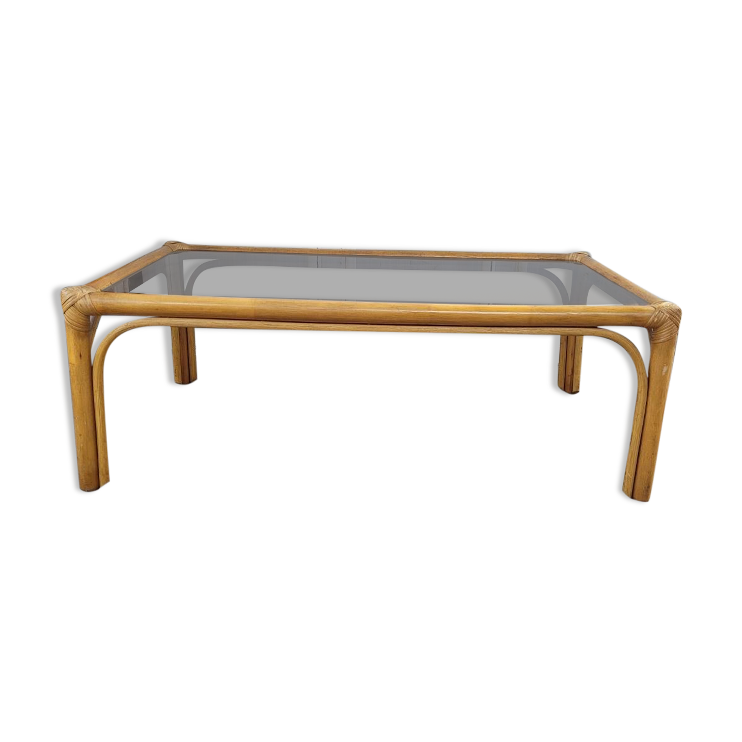 Rattan coffee table and smoked glass, from the 70s
