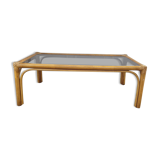 Rattan coffee table and smoked glass, from the 70s