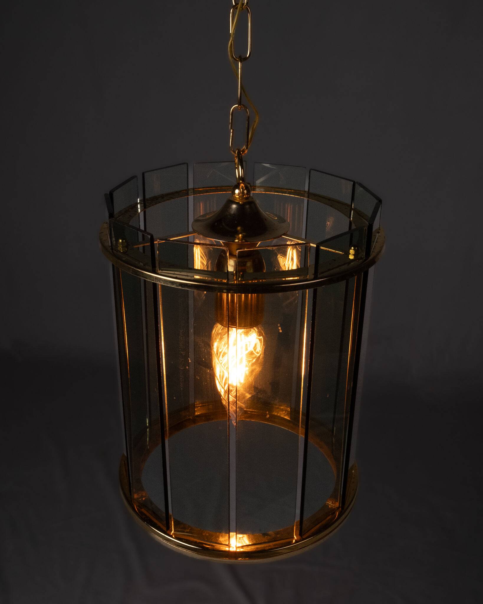 Suspension lanterne en verre et métal, Italie, 1970s