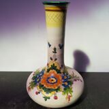 Ancient ceramic vase enamels decor flowers made in italy vintage