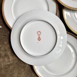 6 flat plates in white and gold Limoges porcelain