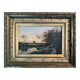 Impressionist painting "Animated twilight landscape" 19th century signed Barbizon