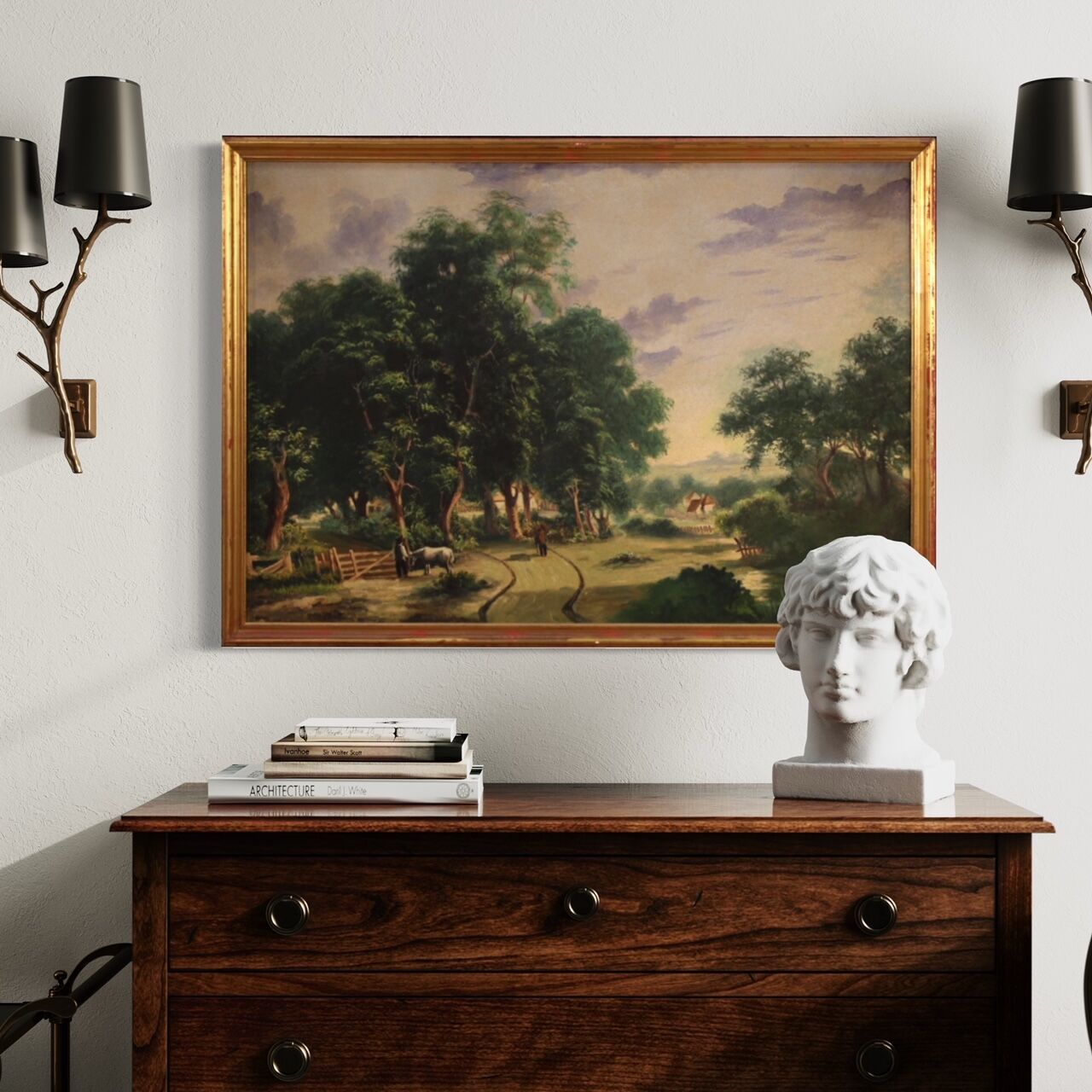 Italian countryside landscape painting oil on canvas from 20th century