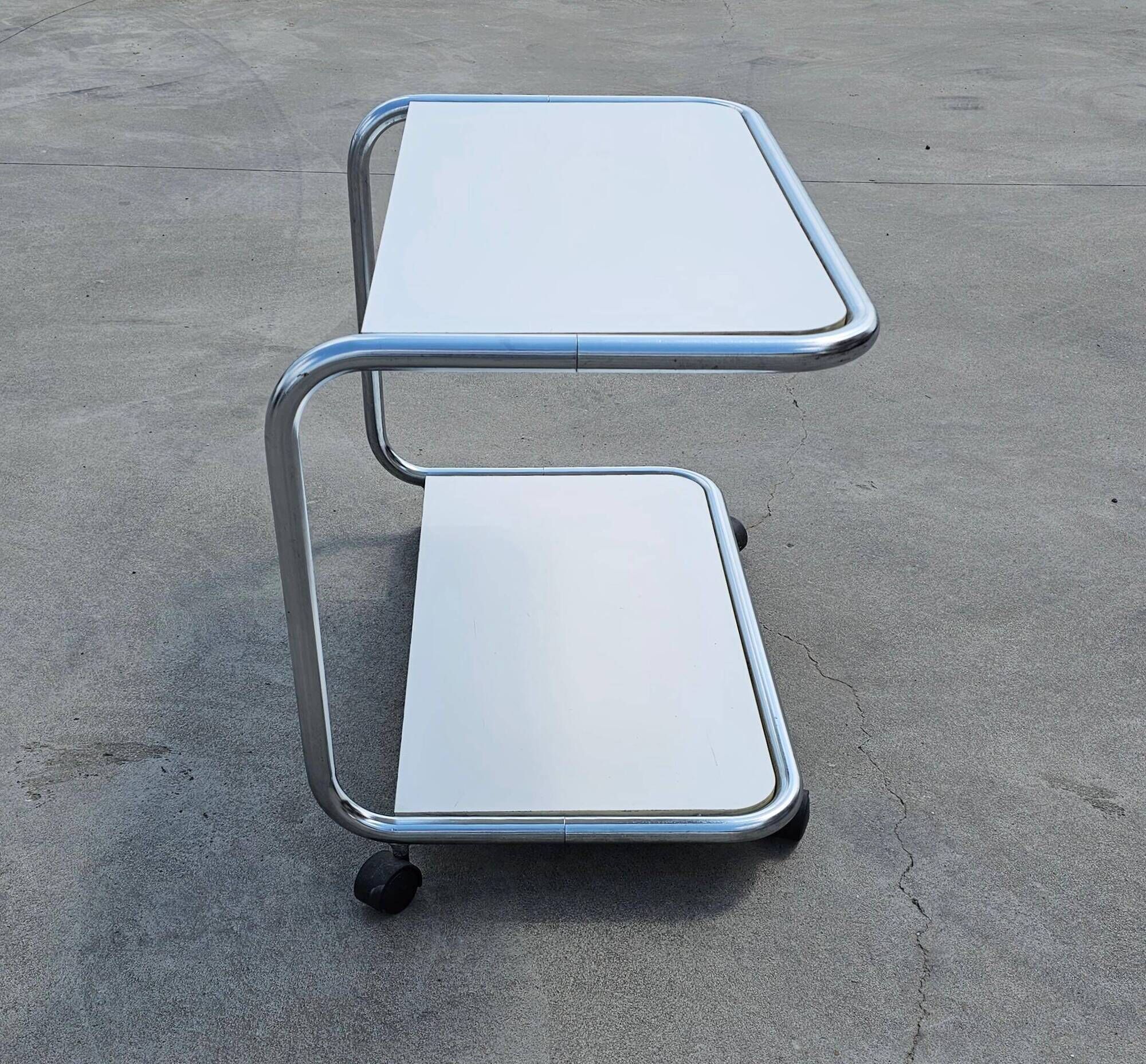 Tubular side table with 2 levels in Bauhaus style, tubular steel, 1970s.