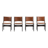 Suite de 4 chaises modèle 89 en teck et cuir par Erik Buch pour Pol Dinesen, Danemark, 1960's