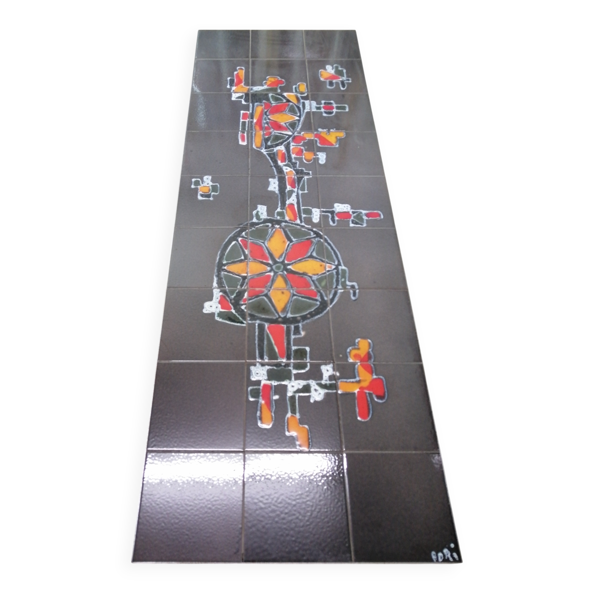 Art deco chrome metal and ceramic coffee table