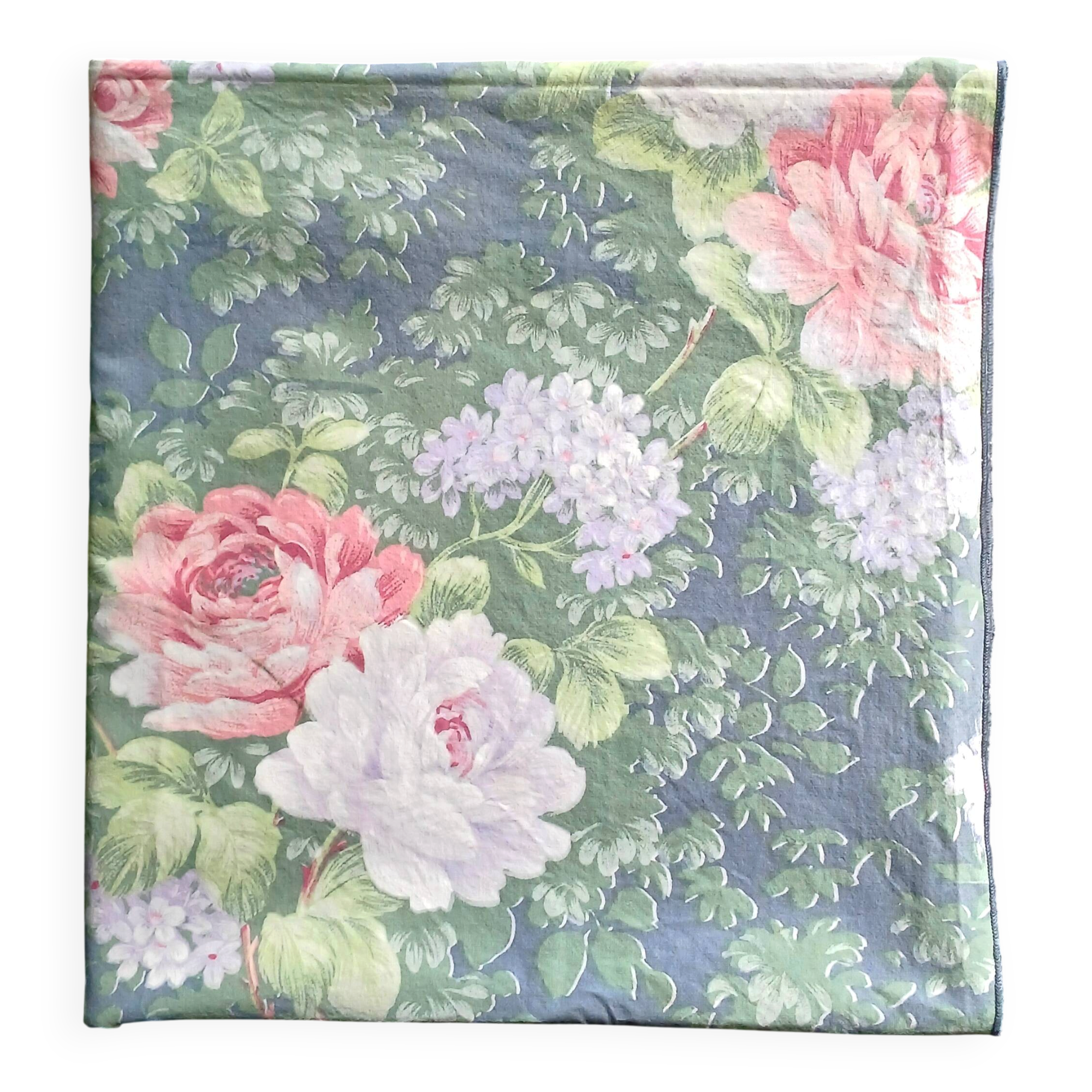 Nappe "english cottage" en coton vert sauge et fleurs champêtres
