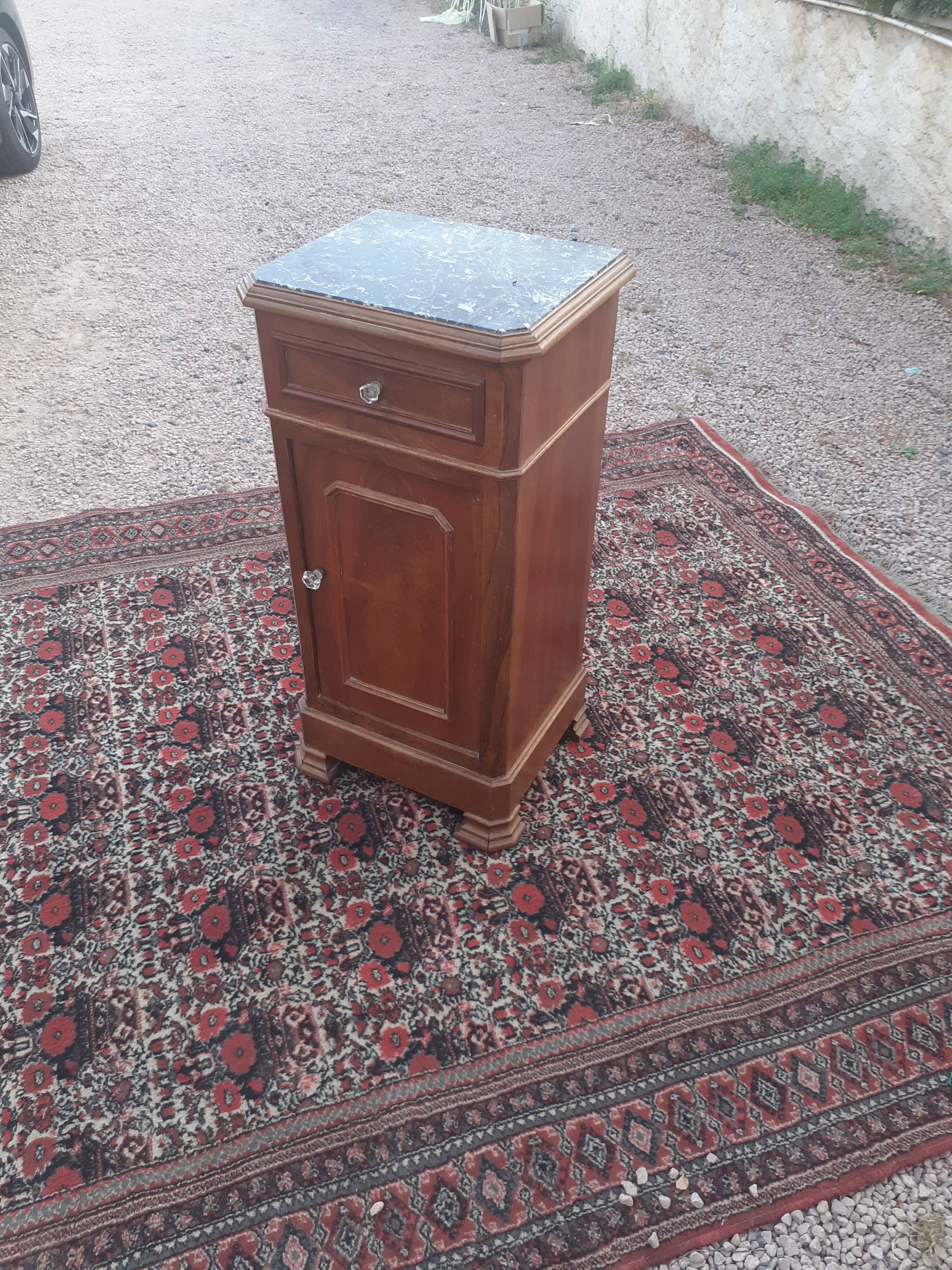 Louis Philippe style bedside table with black marble top