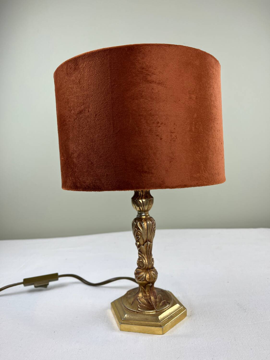 Brass and velvet lamp