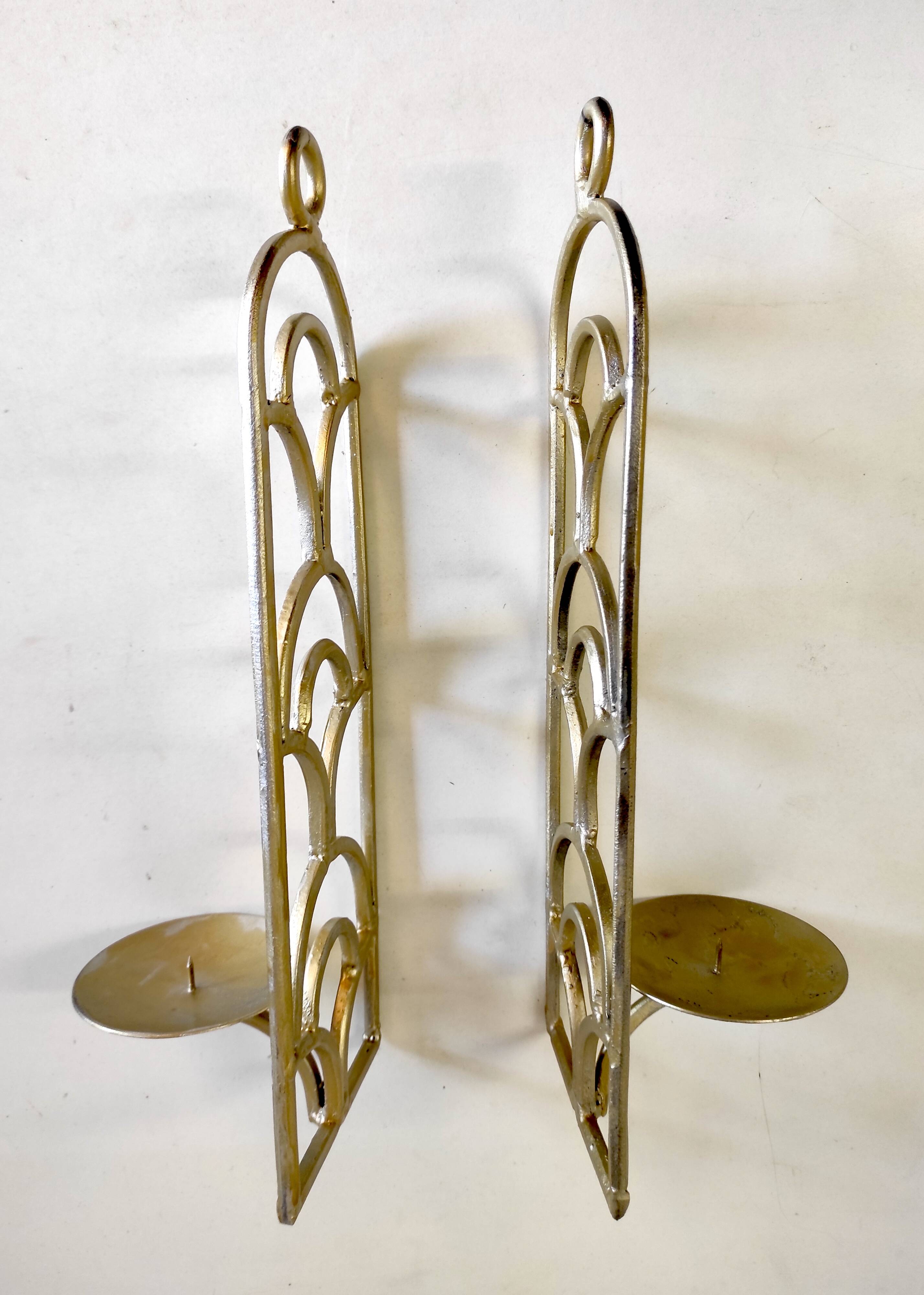 Duo d’appliques bougeoir en métal doré