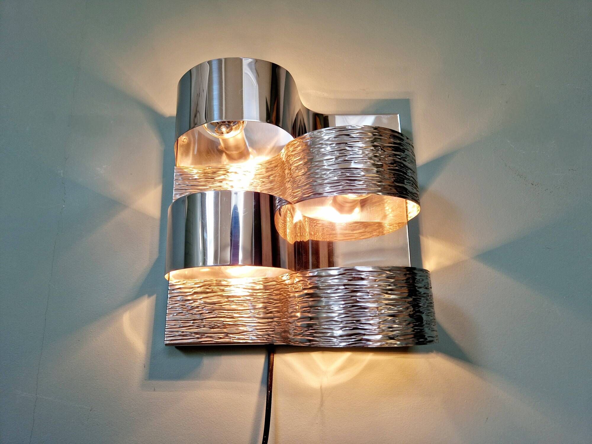 Chromed metal wall light, Goffredo Reggiani 1960s-70s