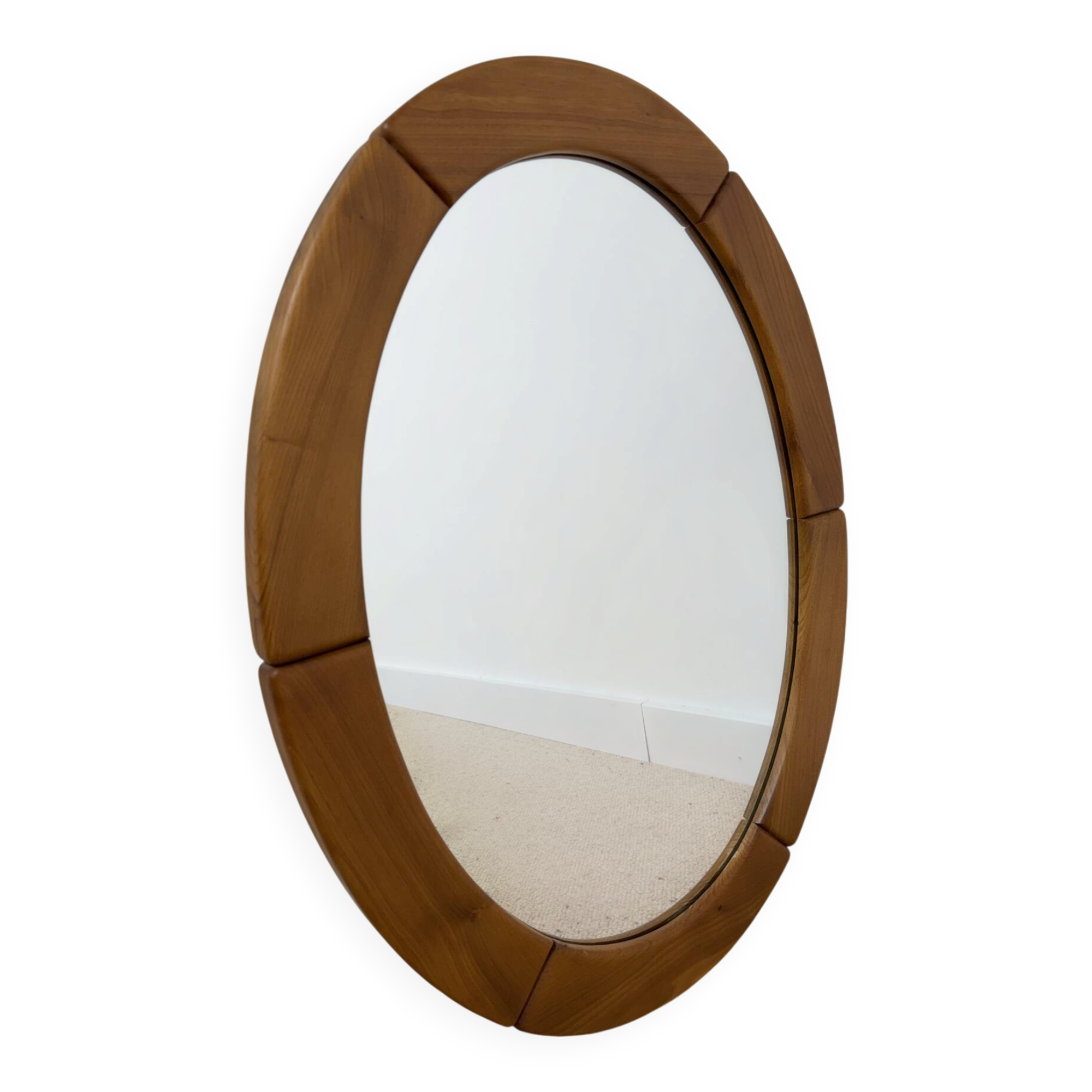 Miroir ovale années 70 en orme massif 