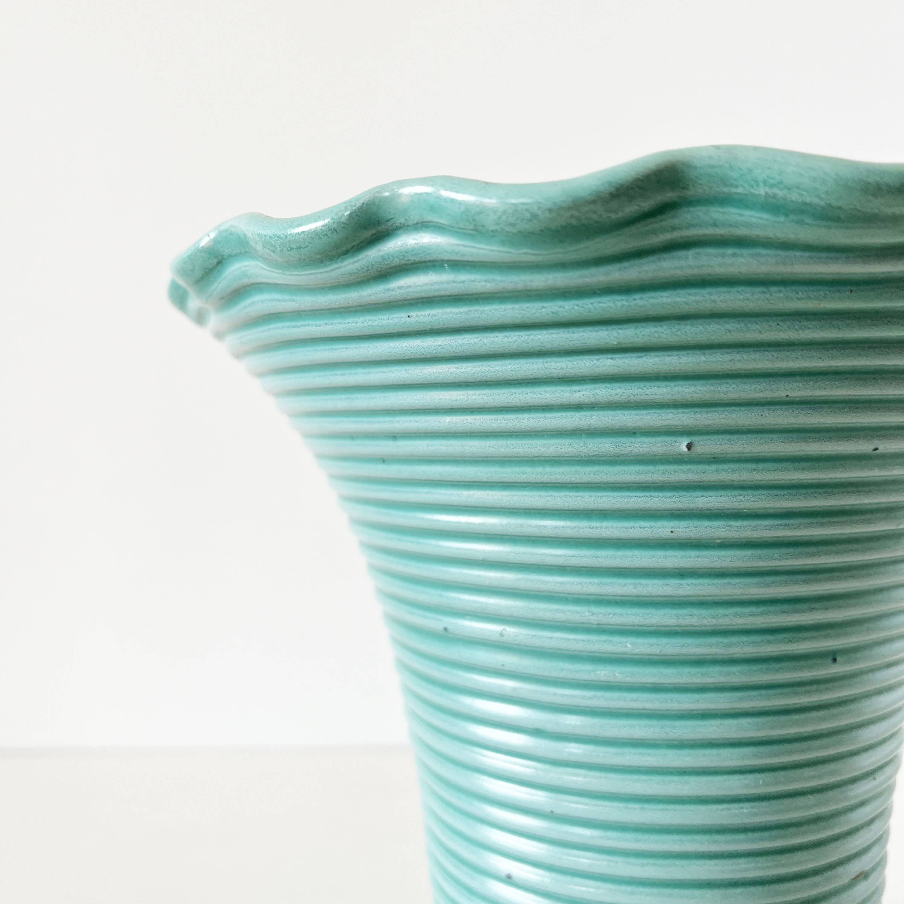 Vintage ceramic ribbed corolla vase