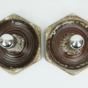 1 of 2 hexagonal mid century ceramic sconces wall lamps 1960s 1970s lava drip glaze beige brown