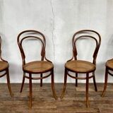 set of 4 bistro chairs in curved wood from the 1920s 1930s Canned seat