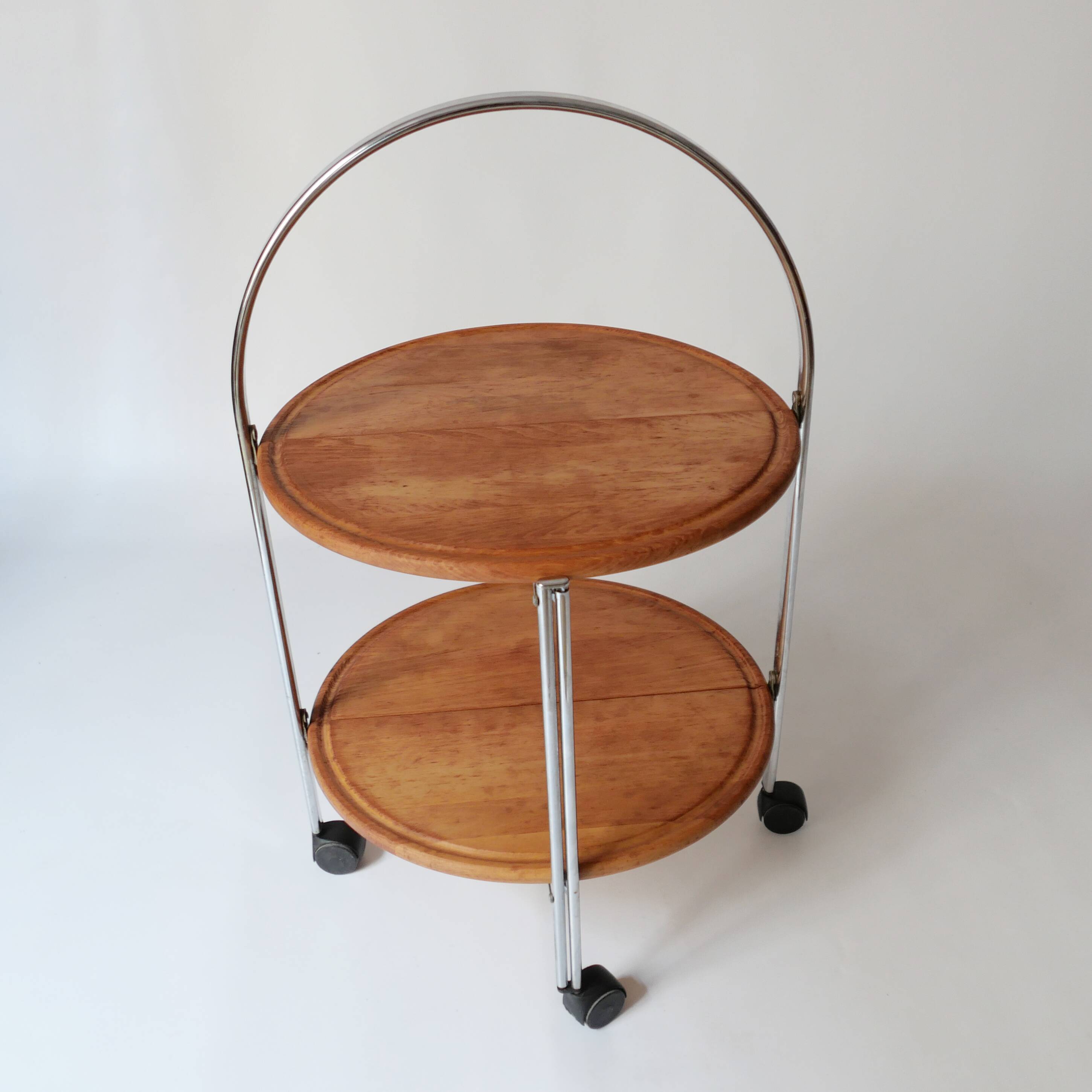 Foldable wooden rolling dessert trolley