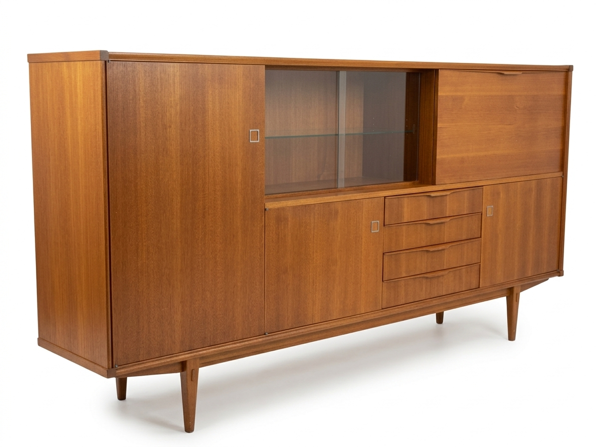 Buffet haut, meuble bar en teck, années 1960