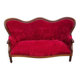Banquette style Napoléon III en noyer et velours rouge
