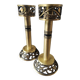 Pair of Hebrew Candlesticks. In antique gold-plated brass. Signed FFS Israel
