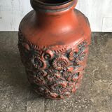 Large brown ceramic vase Carstens Tonnieshof (W. Germany) from the 1960s, with relief decoration.