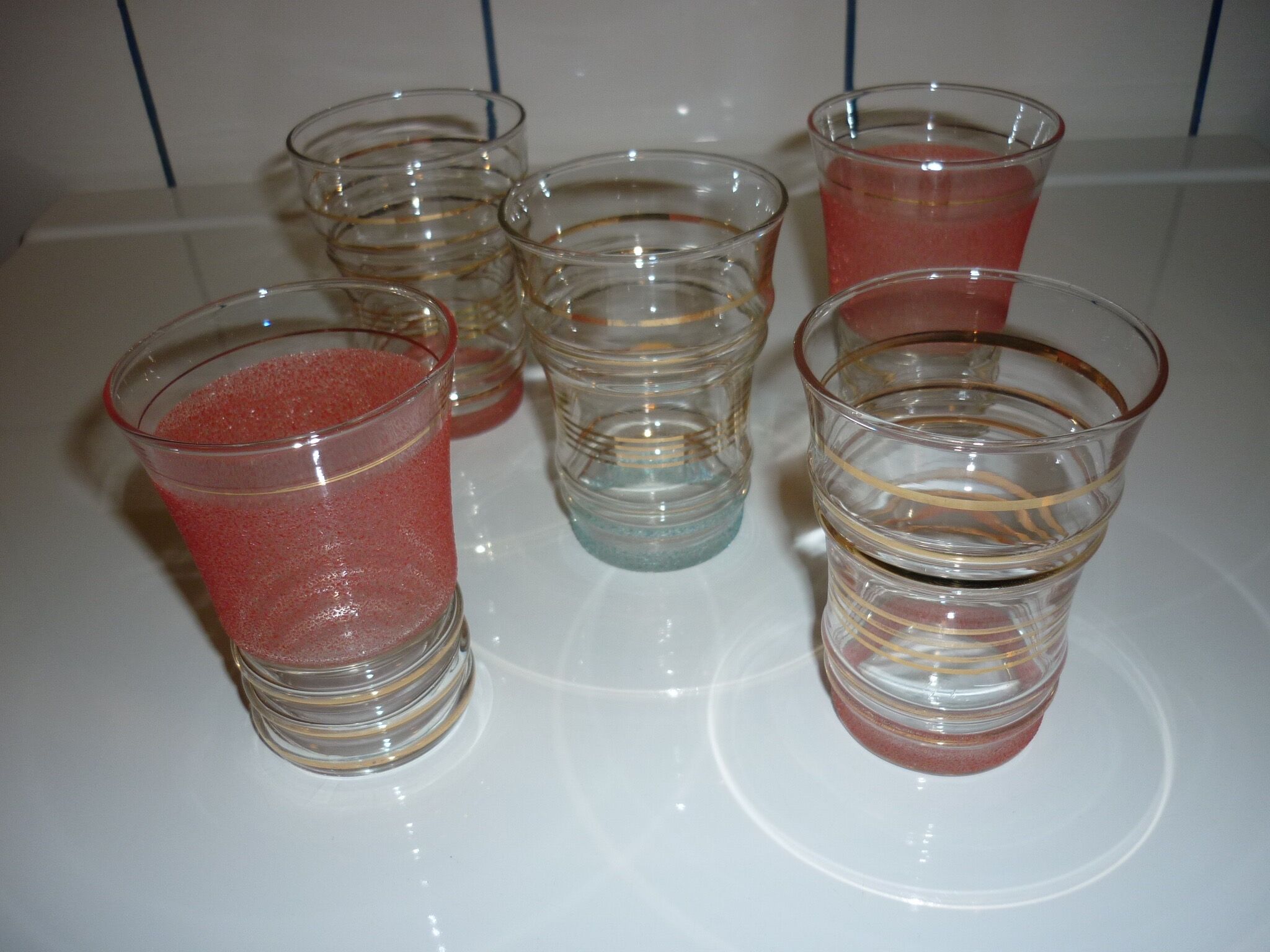 5 coloured glasses and gold edges