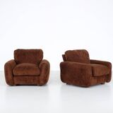 pair of brown fabric armchairs, Italy - 1970s
