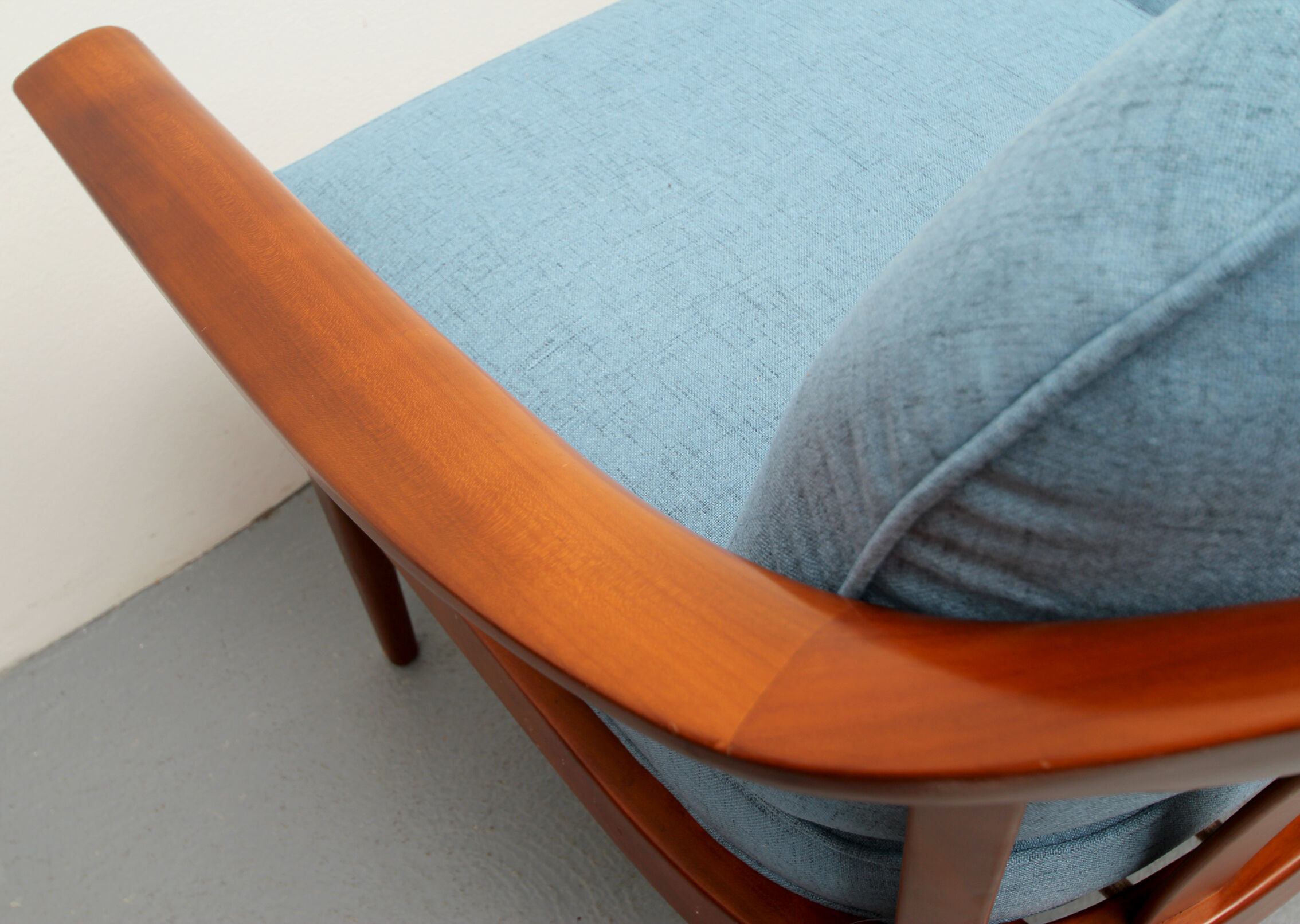 1960s 2-seater sofa in cherrywood middle blue, Wilhelm Knoll