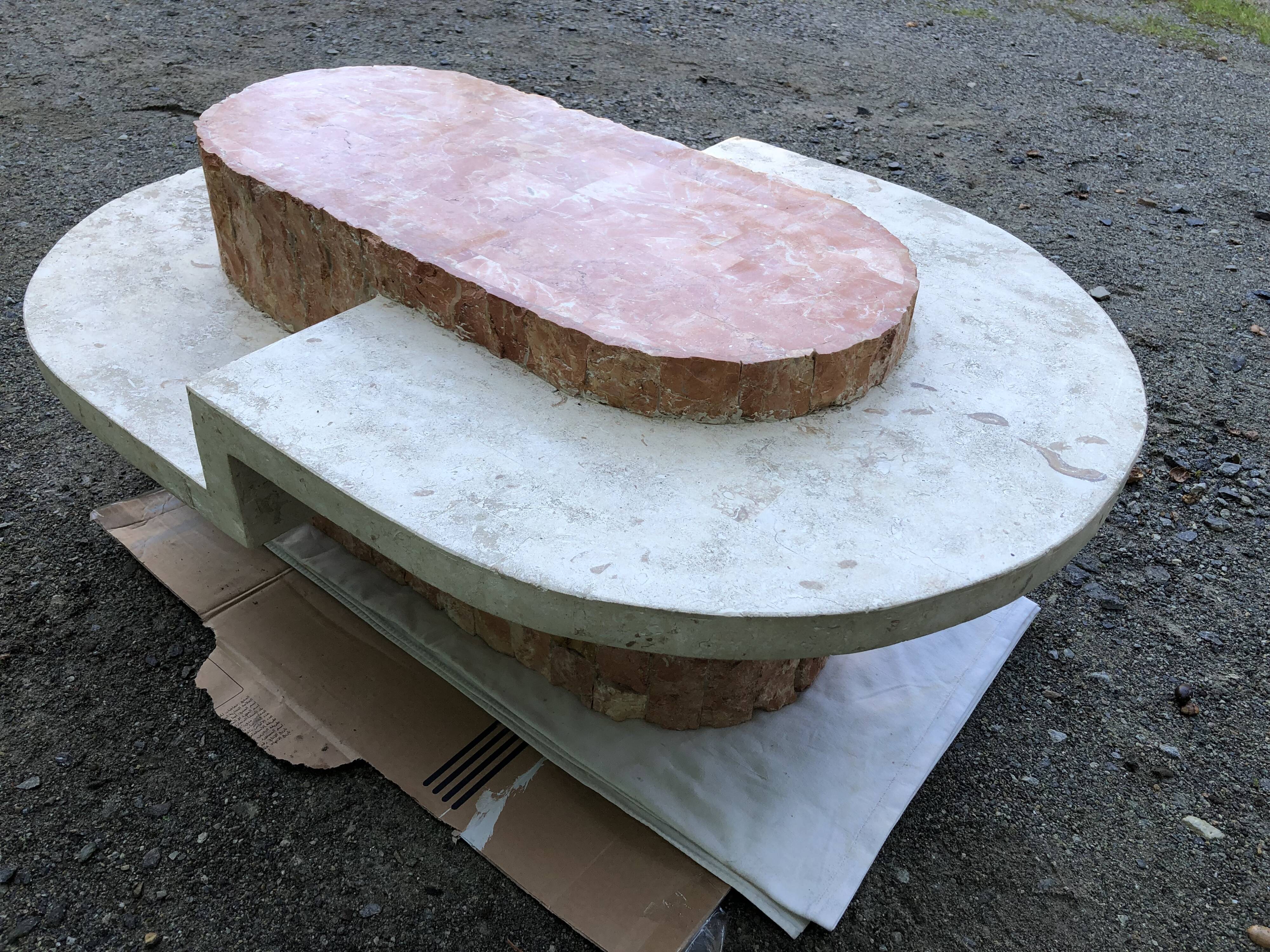 Vintage asymmetrical design coffee table in Mactan travertine stones by Magnussen ponte.