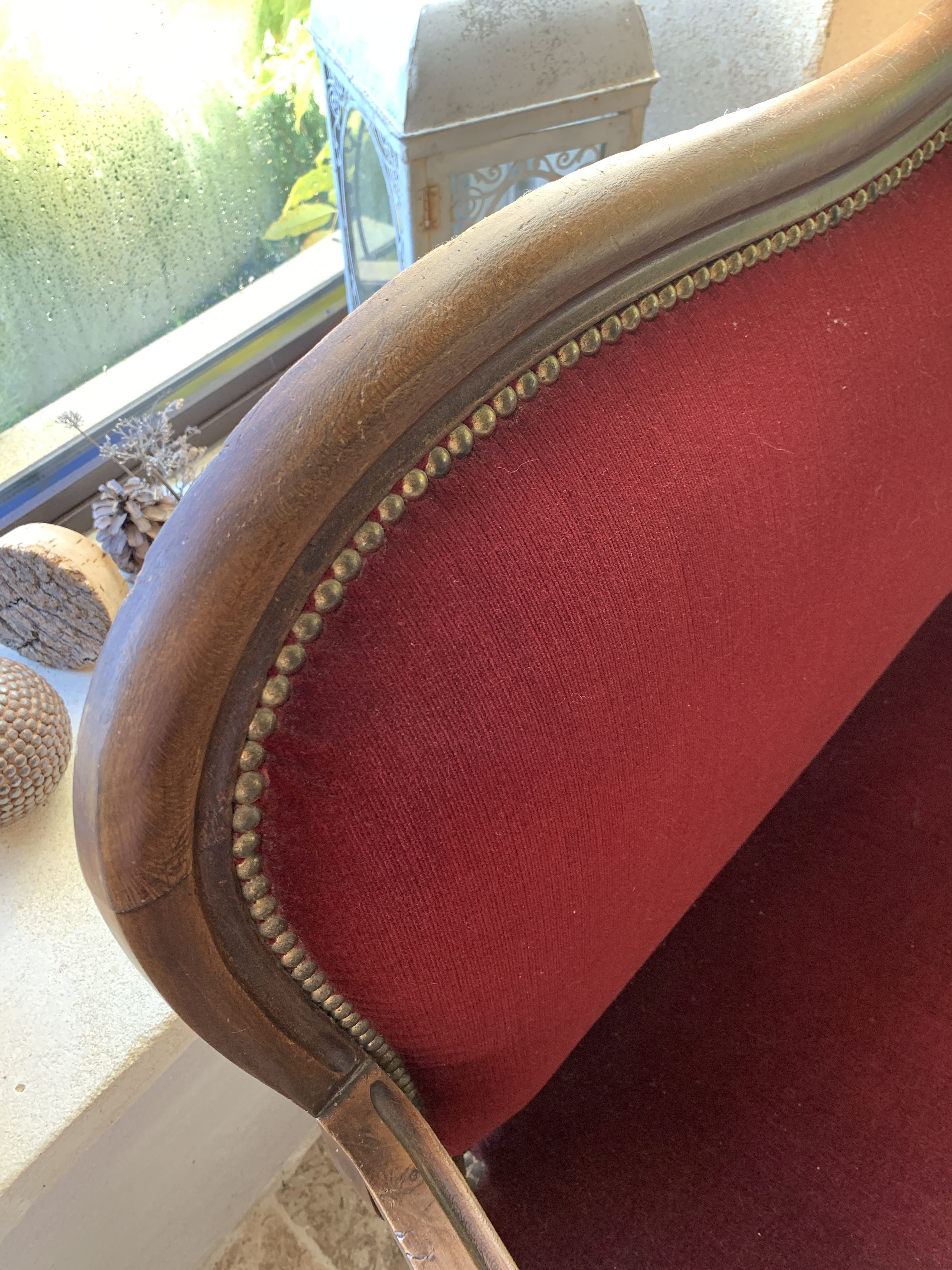 Red sofa bordeaux upholstered velvet