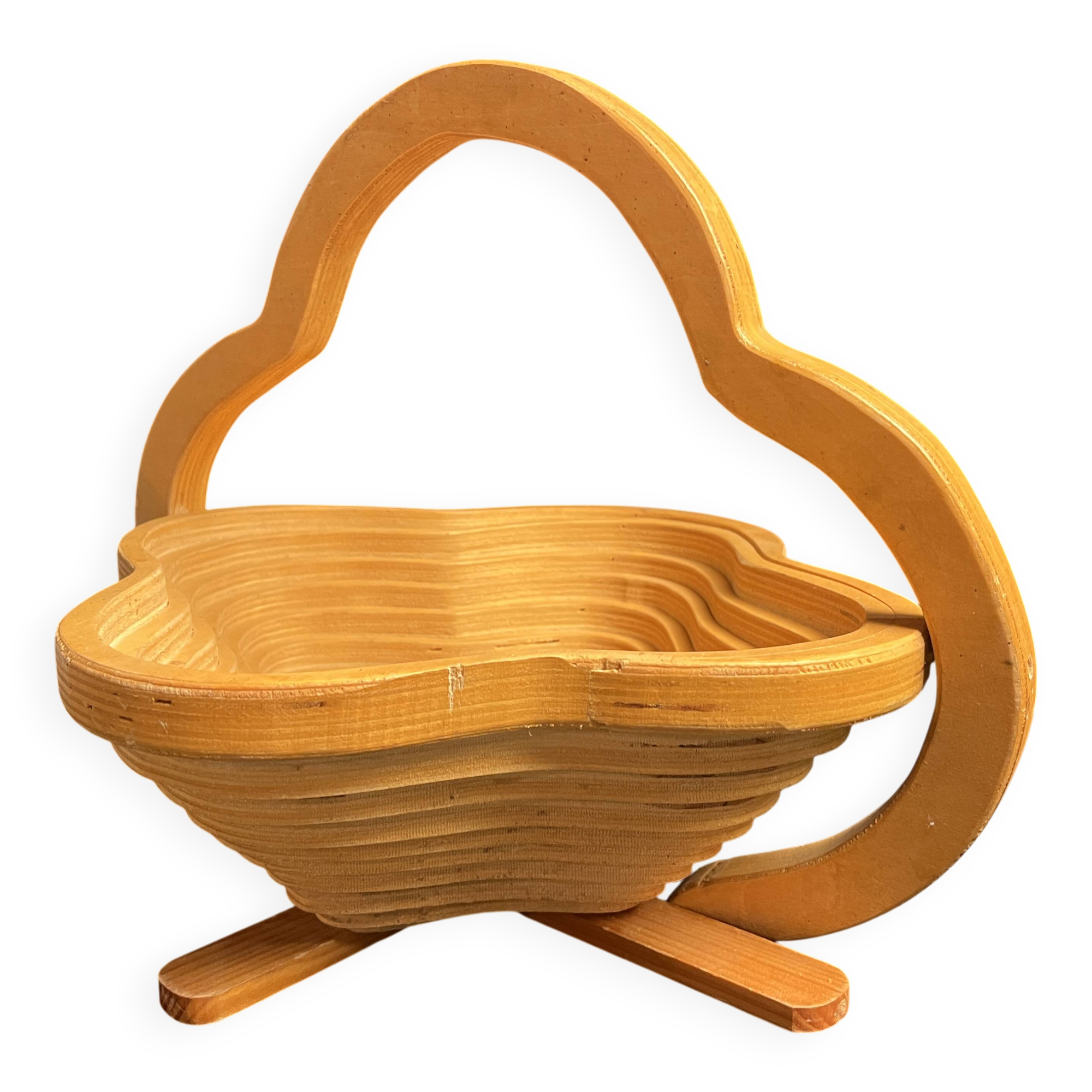 Vintage 20th century foldable wooden fruit bowl or basket